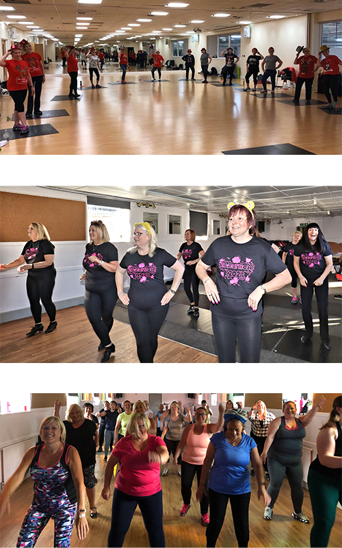Tap dance fitness instructor in Paisley and Renfrewshire, Tapfit classes in a large hall.